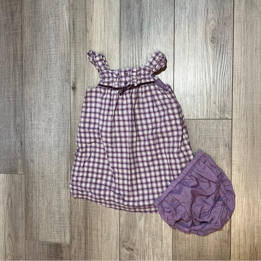 Janie & Jack 6-12M Baby Girl Dress Purple Checkered Set Chic Lagonlook Summer - Picture 8 of 9